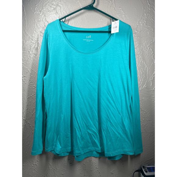 J Jill Blue Whisper Weight Scoop Neck T-shirt Long Sleeve Pima Cotton Size Large - Picture 1 of 4
